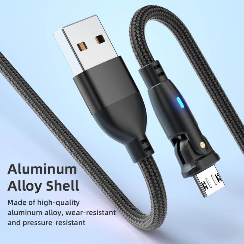 Micro USB Cable L-shape L Type 180 Degree Rotation 90° Bend 2.4A Fast Charging High Speed Data Transfer Micro With LED Light Compatible with Android