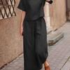 2025 Blue Plus Size Women's Short-Sleeved Two-Piece Casual Fashion Suit - European & Southeast Asian Style