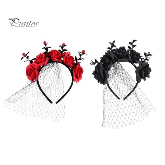Повязка на голову на Хэллоуин, искусственная роза, сетчатая повязка на голову, праздничный головной убор, макияж на Хэллоуин, аксессуар для волос, женский обруч для волос