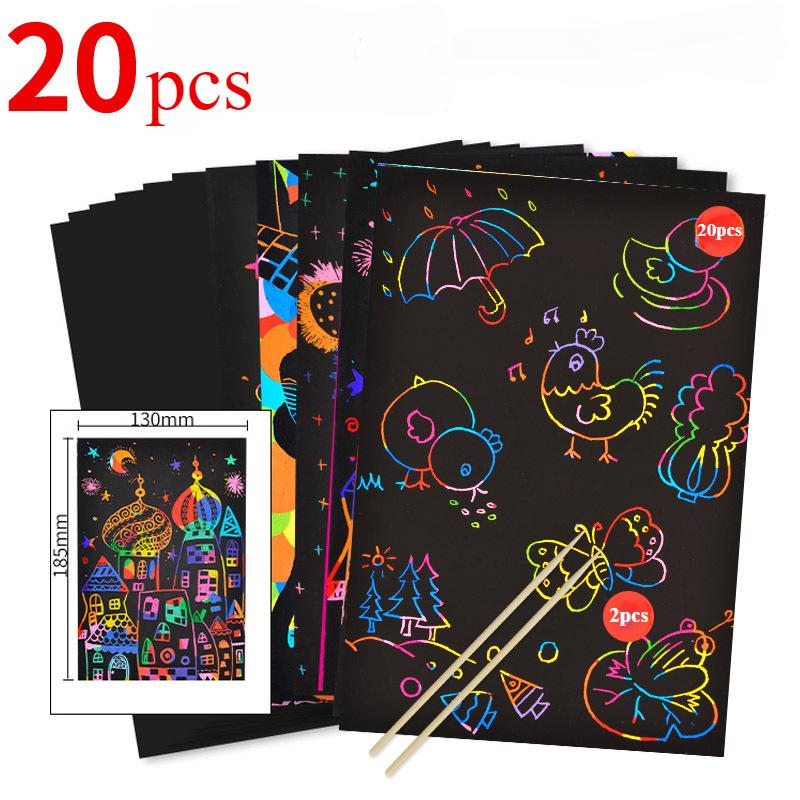 20/50 Pcs Rainbow Magic Scratch Off Paper Set for Kids Arts Scraping Painting Drawing Toys DIY Graffiti Book Montessori Educational Toys