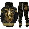 Autumn Winter Golden Lion 3D Printed Hoodie/Pants/Suit Men's Casual Streetwear Pullover Sweatshirt Outfits Set