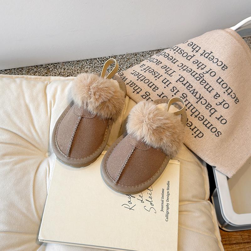 Children Warm Cotton Slippers Korean Style Boys Casual Shoes Simple Round-toe Girls Elastic Band Flats Shoes Winter 2024 New