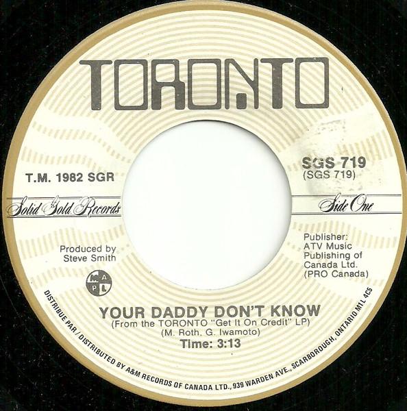 7-дюймовая пластинка TORONTO - Your Daddy Don't Know / Run For You SGS719 Solid Gold Reco 1982 Канада Рок Б/У