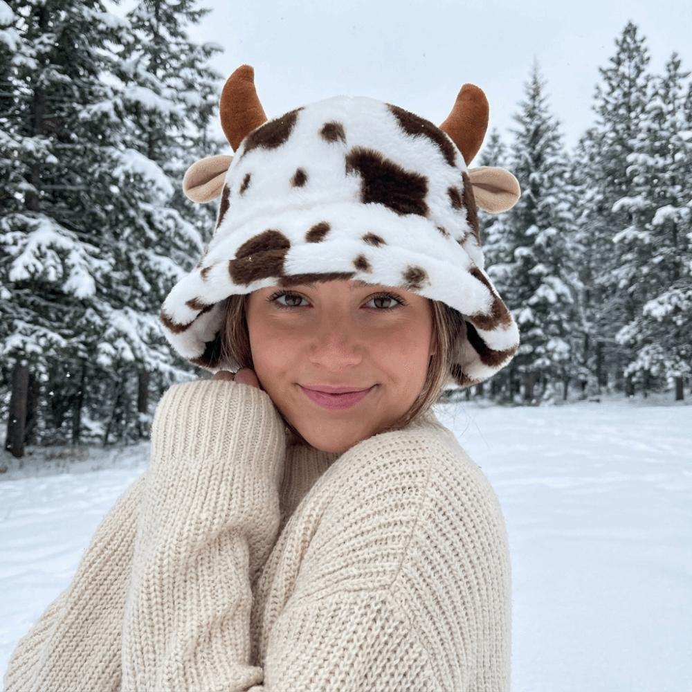 Faux Fur Plush Fisherman Hat Fluffy Winter Plush Hat Retro Cow Horn Bucket Hat Ladies