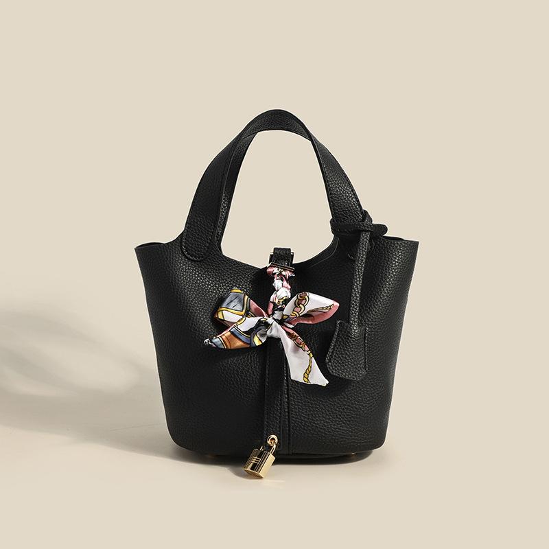 Весенняя женская сумка для работы, модная сумка-ведро, однотонная сумка-корзина, шелковый платок-подвеска, сумочка