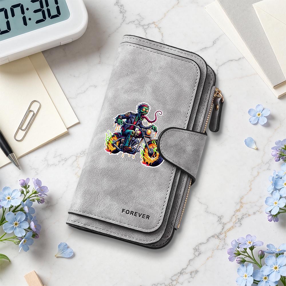 Cool Zombie Biker Pattern Long Wallet Fashion Casual Multi Card Slot Purse