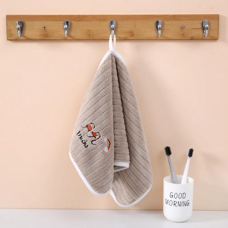 Милые полотенца для рук, полотенца для ванной с петлей для подвешивания, микрофибра, коралловый флис, впитывающие, для кухни, ванной, спальни