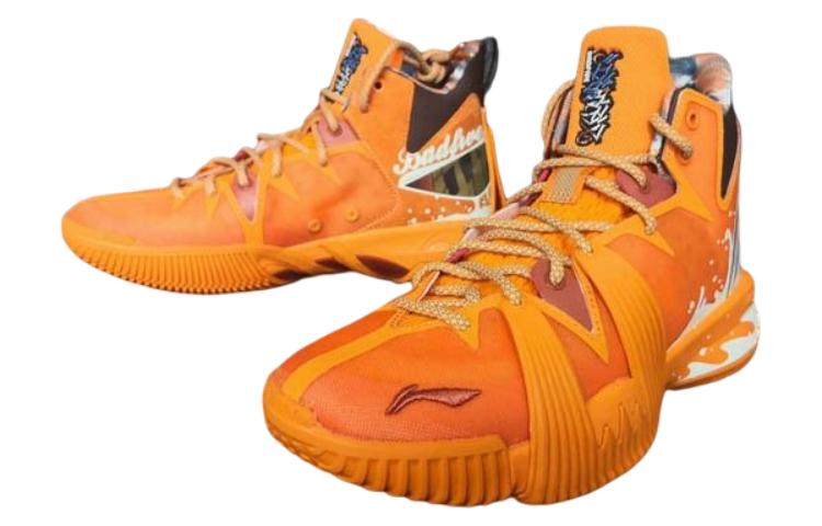 Li Ning Badfive 1 Badfive Slip Resistant Abrasion Resistant Mid top Basketball Shoes Men's Orange ABFQ015-6