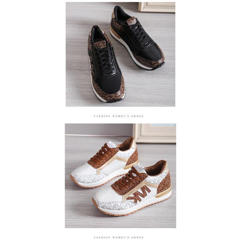 Plus Size Women's Shoes 2025 Spring/Fall Women's Patchwork Lace-Up Leather Casual Sneakers Flats