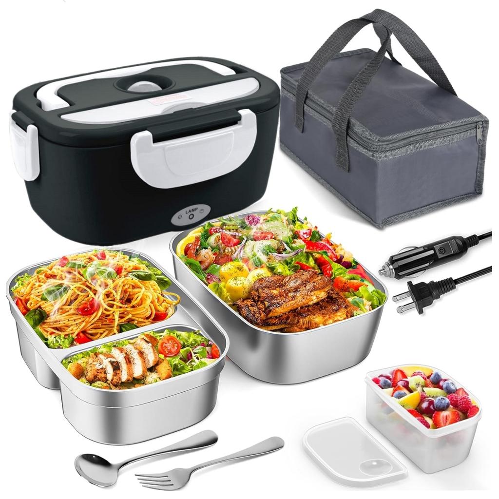 Electric Lunch Box for Adults-60W Fast HeatedLunch Box for Men&Women with Dual 1.5LStainless Steel Containers Fast Heating Porta