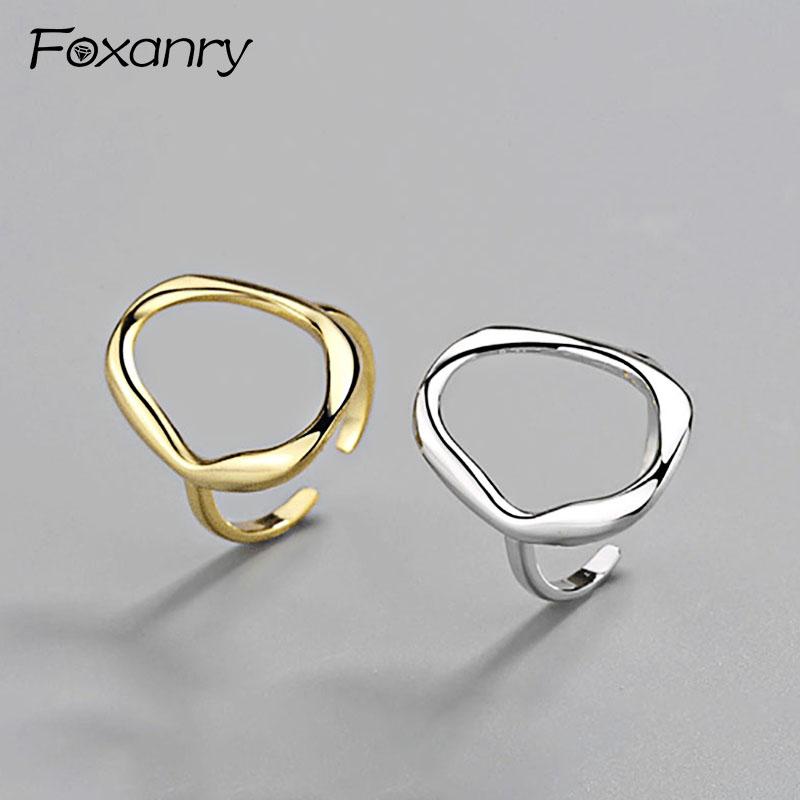 Foxanry Hot Sale Silver Color Party Ring for Women Couple Creative Irregular Simple anillos Jewelry Size 17.3mm Adjustale