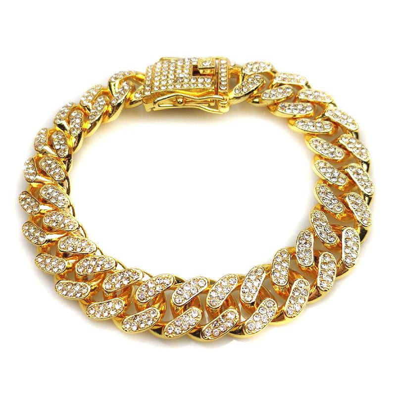 Hip Hop Shiny Cuban Link Chain Bracelets Women Men Rhinestone Chain Bracelets Punk Wristband Jewelry Gift