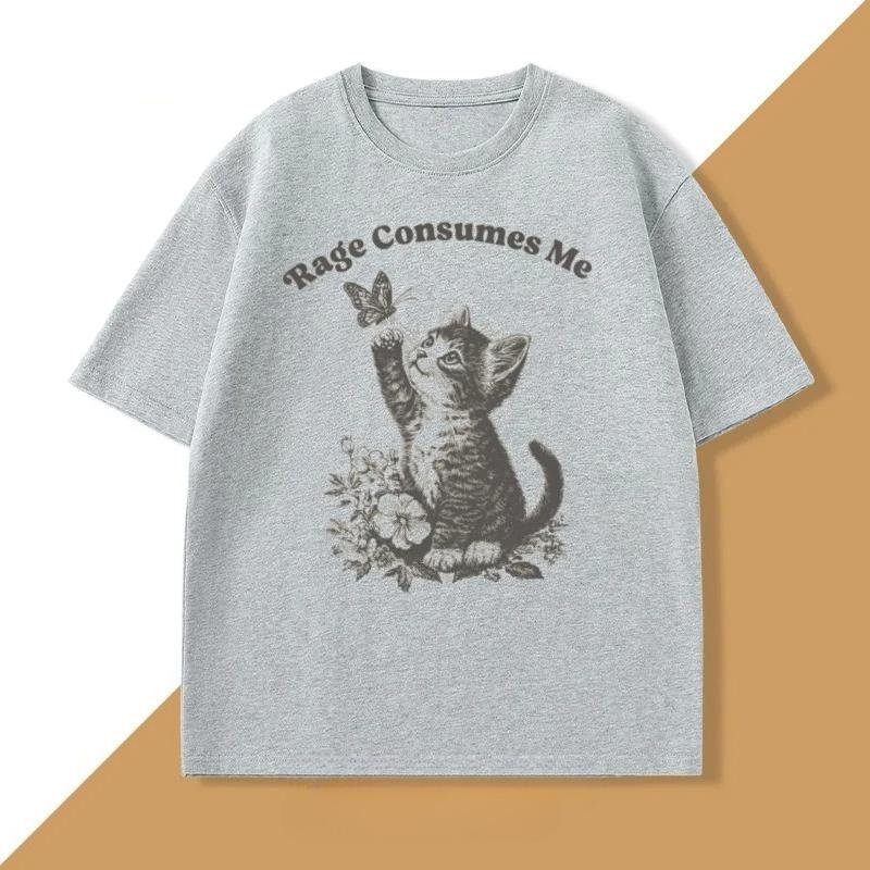 Rage Consumes Me T Shirt Women Cute Cat Meme TShirt Cottagecore Unisextal Health Tshirt Butterfly Women Clothes Short Sleeve YK