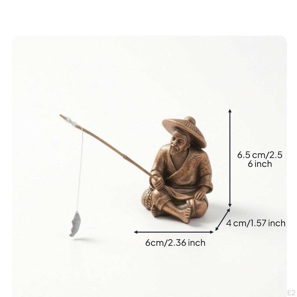 Fisherman Figurine with Fishing Rod StoneLook Statue Tranquil for Gardeners, Collectors,