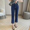 Женские летние джинсы 2023 года больших размеров с высокой талией, облегающие, повседневные, свободные, прямые, с девятью точками покроя