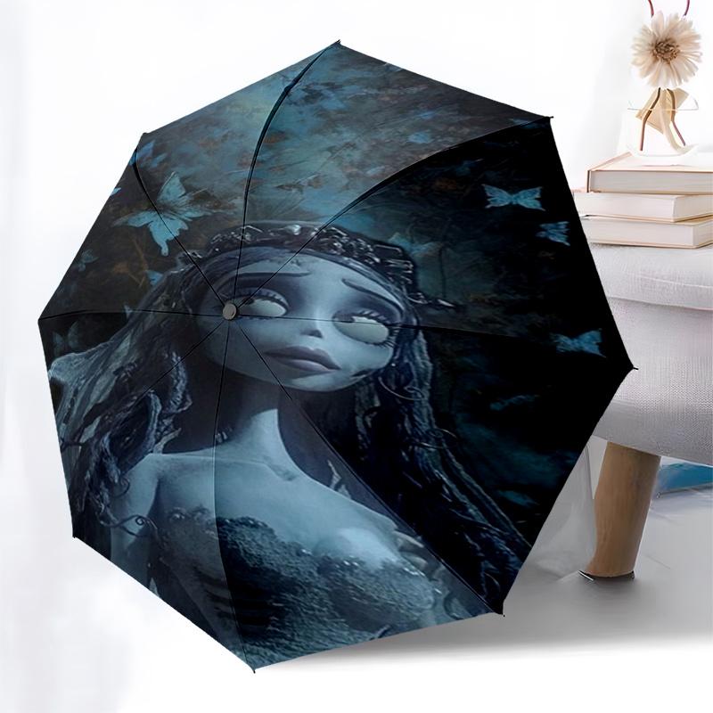 Corpse Bride Inspired Automatic Folding Umbrella:8 Bone Iron Frame,Portable Design for Outdoor Use Perfect Gift for Fans and Travelers!0