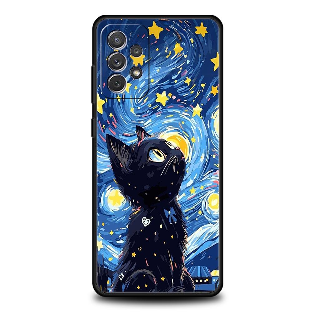 Чехол для телефона с изображением Кота и Звездной ночи Ван Гога для Samsung Galaxy A17 A07 A55 A35 A25 A15 A05 A33 A31 A23 A21s A13 A41 A73 A53 A51 A71