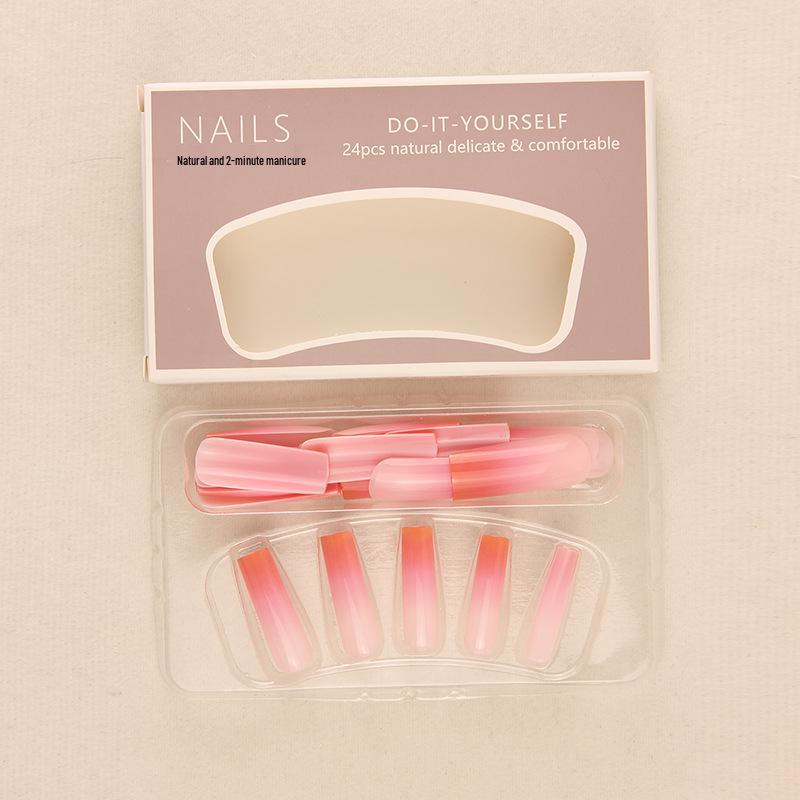 Длинные розовые градиентные острые накладные ногти - Съемные маникюрные накладки в европейском и американском стиле