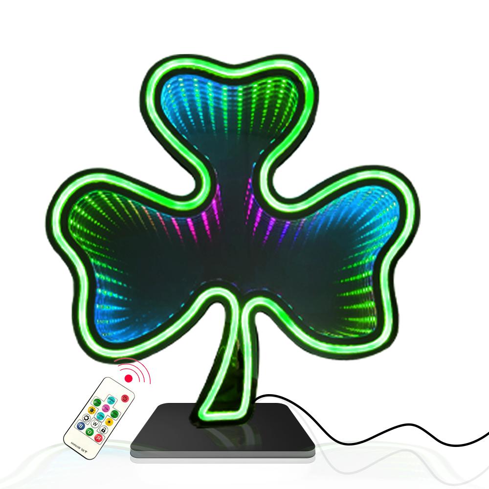 42cm Color-Changing LED Neon Sign Double-Sided Mirror Art Tunnel Clover Design for Store And Home Decor Hanging & Standing Optio