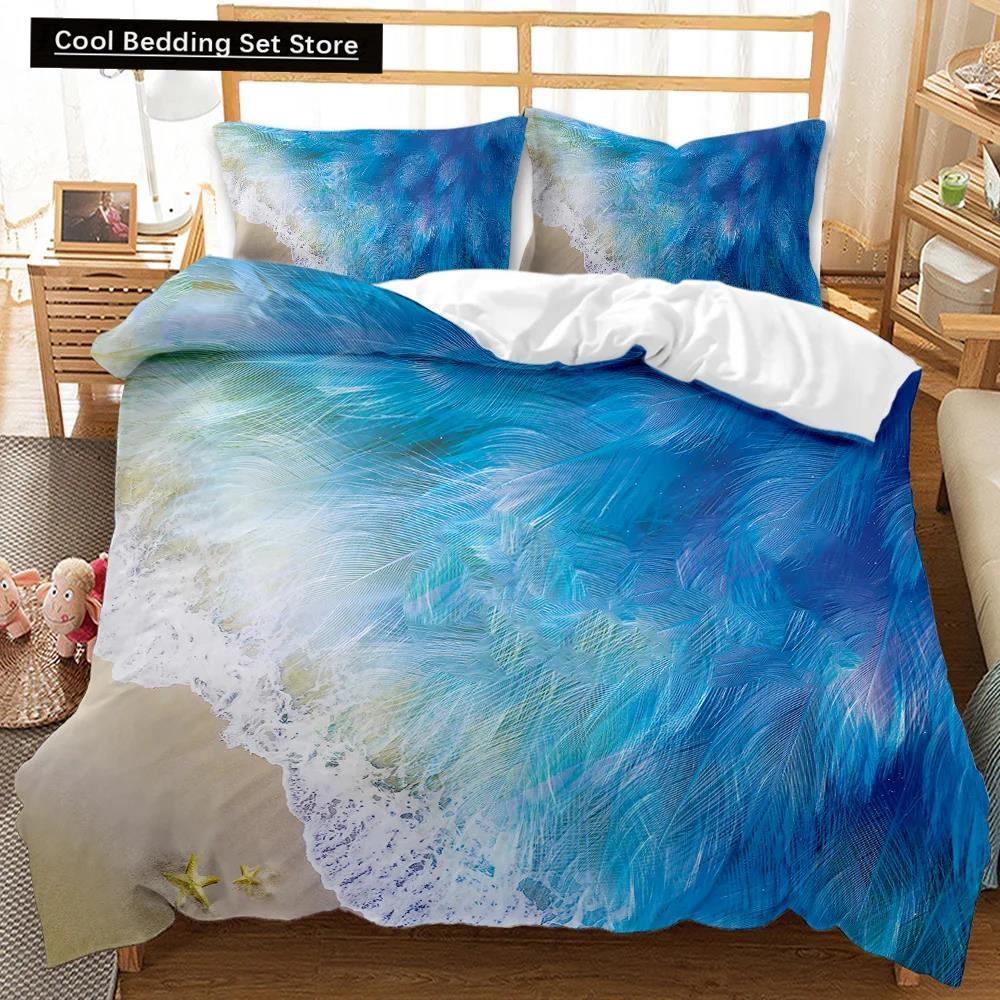Комплект постельного белья Beach Summer Ocean Комплект постельного белья Hawaiian Marine Sea Waves 3D Print Starfish Полиэстеровый пододеяльник Queen King