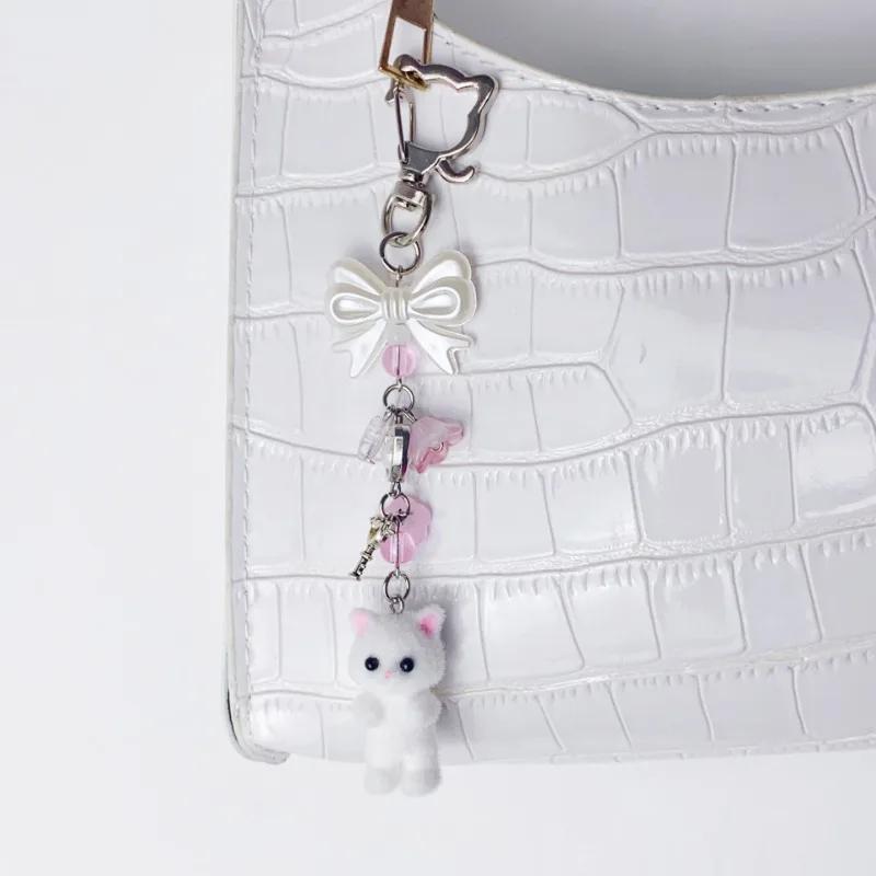 Брелок для ключей Furry Kitten Handmade Y2k Women Fashion Acrylic Animal Plush Bulb Keychain Bag Cushion Gift Keychain Accessories