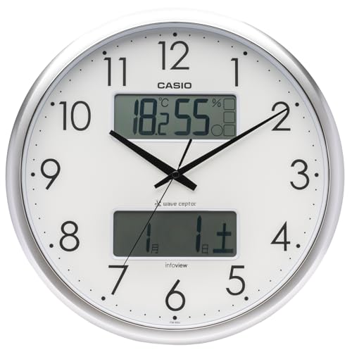 Casio ITM-650J-8JF Серебряные Аналоговые Настенные Часы с Радиоуправляемым Дисплеем, Функциями Измерения Температуры, Влажности и Календарем