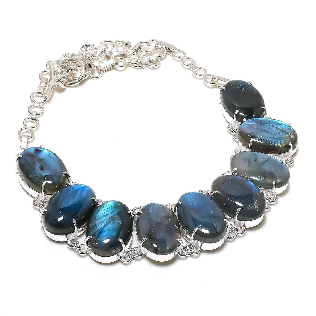 Ожерелье из серебра 925 пробы с натуральным лабрадоритом, ручная работа, ожерелье из лабрадорита для жены, ожерелье унисекс на годовщину