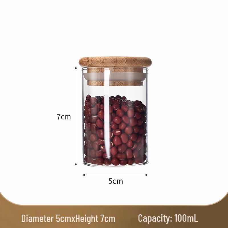 Стеклянная банка для хранения с бамбуковой крышкой - Влагонепроницаемая, пищевая, прозрачный кухонный контейнер