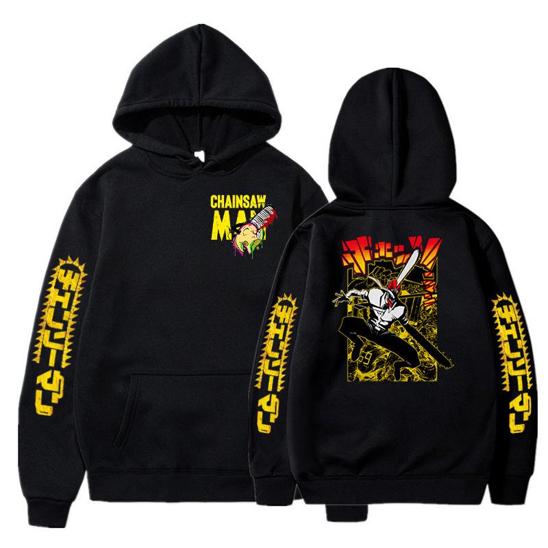 Японское аниме Человек-бензопила Харадзюку Толстовки Манга Графические Хлопковые Толстовки с Капюшоном Мультяшные Принты Пуловеры Толстовки Унисекс Уличная одежда