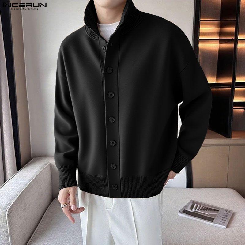 INCERUN Oversized Men High Neck Long Sleeve Buttons Casual Cardigans Tops
