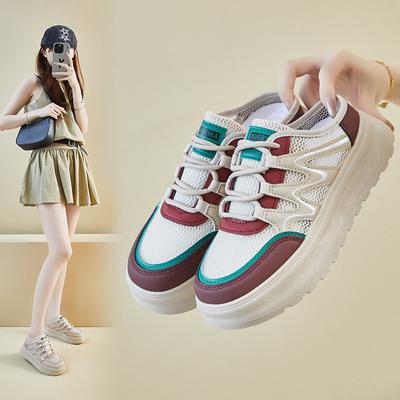 Летние белые туфли с полуподдержкой, новый стиль для студенток, толстая подошва, увеличенная высота, сетчатые, дышащие и повседневные