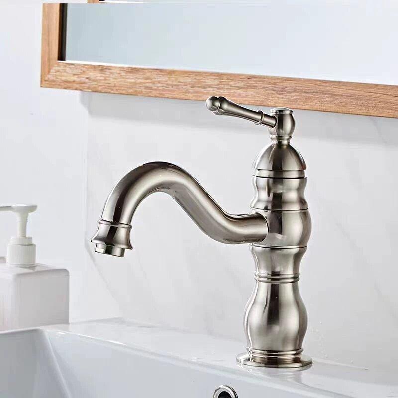 Antique Brass Basin Vessel Sink Faucet Deck Mounted Single Hole Cold Hot Water Mixer Tap Bathroom Basin Faucet Mixers Taps Black