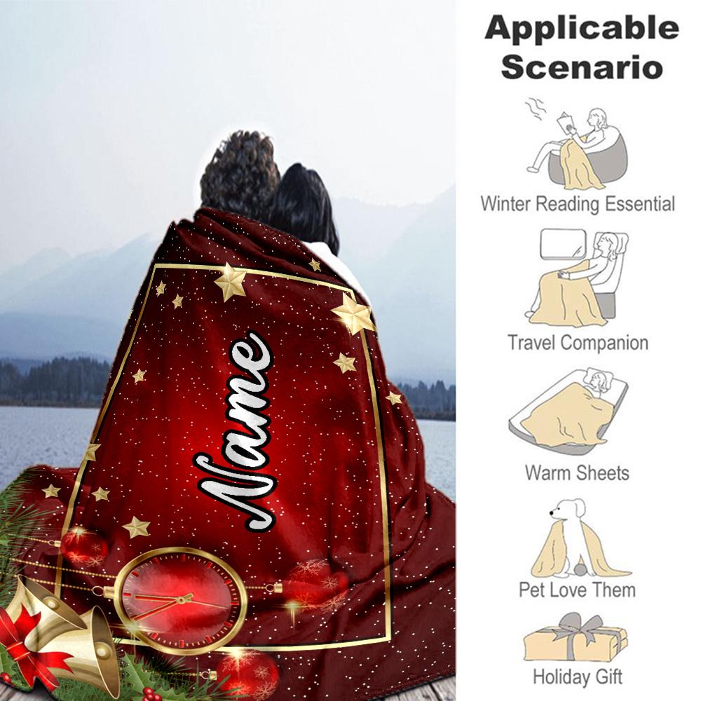 Christmas Bell Time Customize Your Name Blanket Lightweight Customizable Blanket Soft & Cozy Versatile for Livingroom Seaside Chair Home Decor