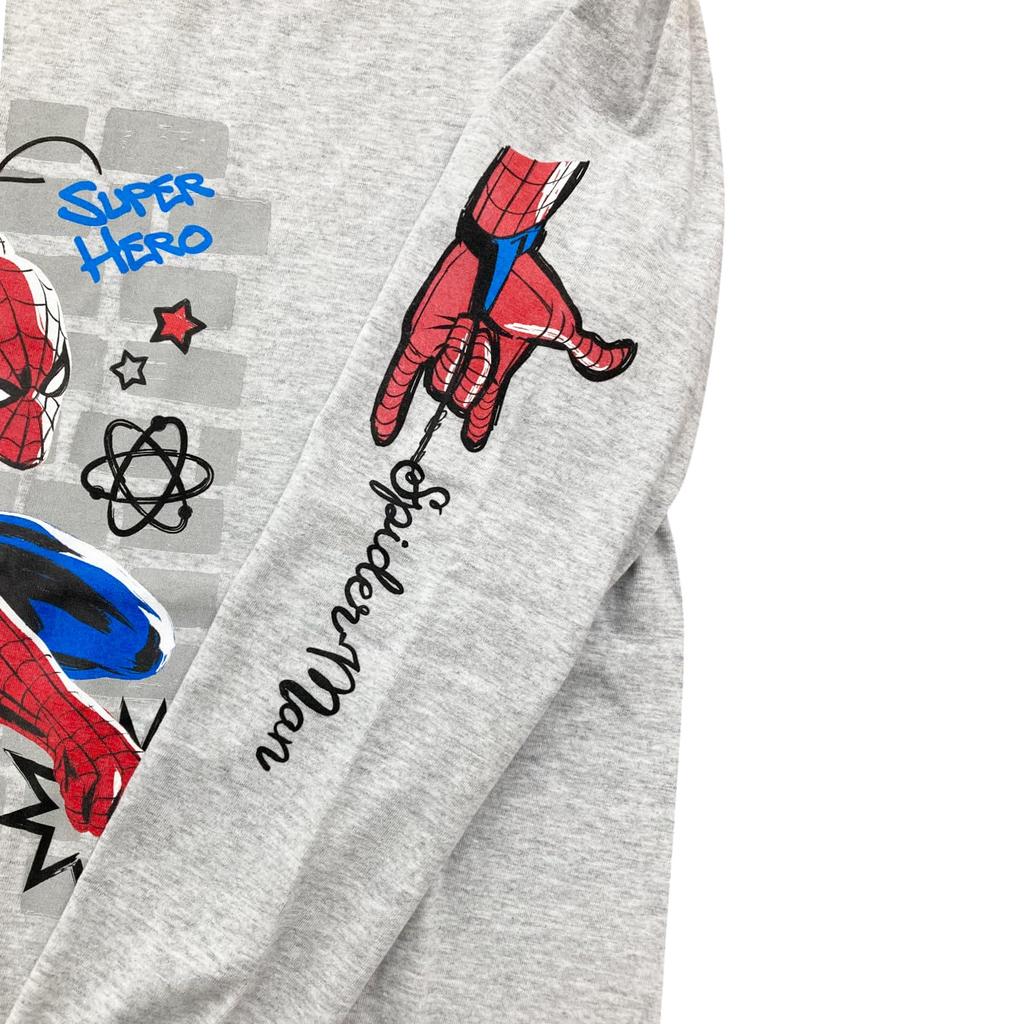 Small Planet Marvel Sleeve Print Long Sleeve T-Shirt Spider-Man/HERO, Size L, Ash