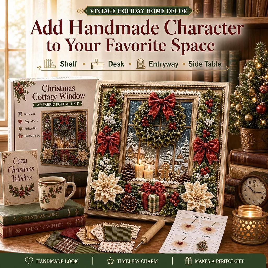 3D Christmas Handmade Fabric Poke Art Kit with Wreath Design: DIY Holiday Craft with Simple Illustrated Guide Vintage Seasonal Decoration for Adults