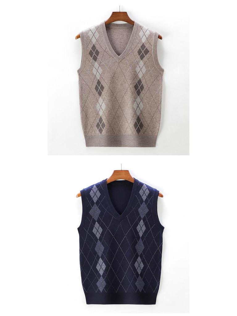 Мужской вязаный жилет с V-образным вырезом - Плотный, без рукавов, идеально подходит для мужчин среднего и пожилого возраста, идеально для осени и зимы