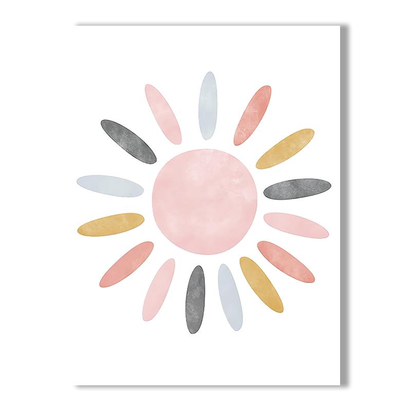 Child Canvas Print Pink Cartoon Cloud Sun Rainbow Wall Art Painting Nursery Poster Nordic Wall Pictures For Baby Kids Room Decor