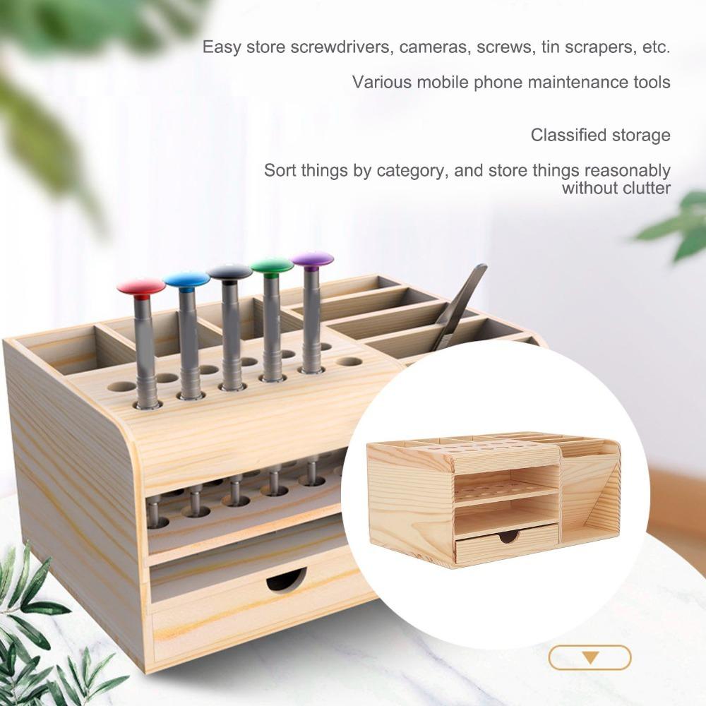 Freestanding Rack Tool Parts Box Wood Desktop Storage Box Easy Assembly Storage Shelf Organizer
