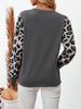 Женская футболка с длинным рукавом, круглым вырезом и леопардовым принтом, пэчворк, Осень/Зима 2024