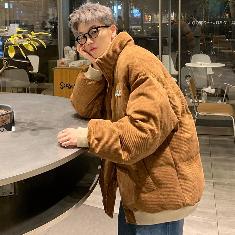 Японское ретро вельветовое хлопковое пальто для мужчин на осень и зиму, утолщенное хлопковое пальто со стойкой и надписью, хлопковая куртка