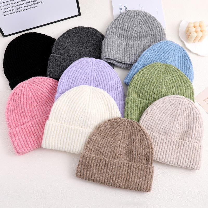 Solid color wool hat autumn and winter thickened warm knitted hat fashionable versatile cold hat simple pullover brimless warm hat