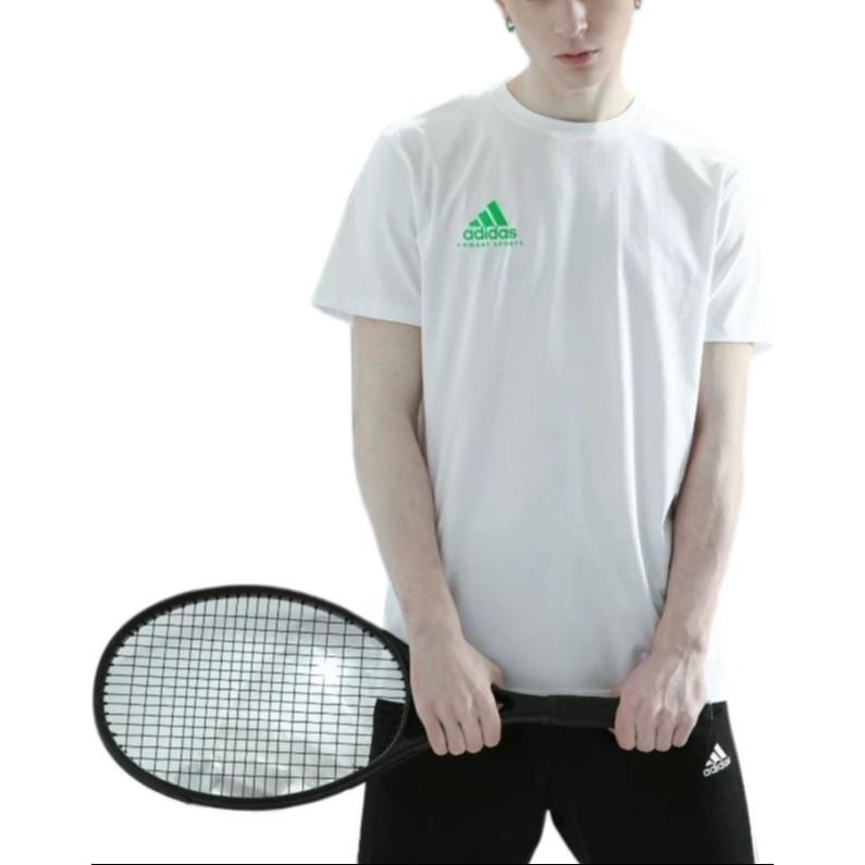 adidas Футболки мужские белые с зеленым логотипом, с круглым вырезом, средняя посадка, adiCSTS06P-WCN