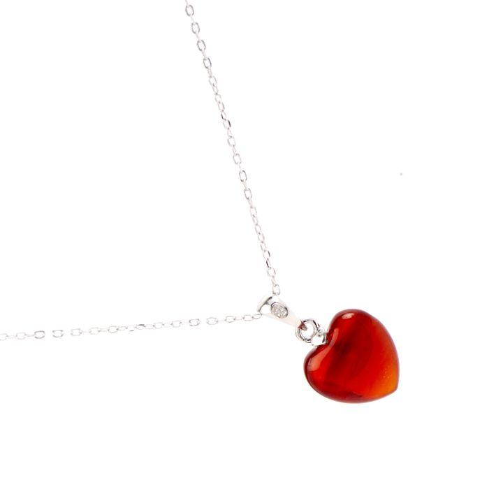 Collier Luxenter en argent 925 avec agate rouge finition en rhodiée - Yedia