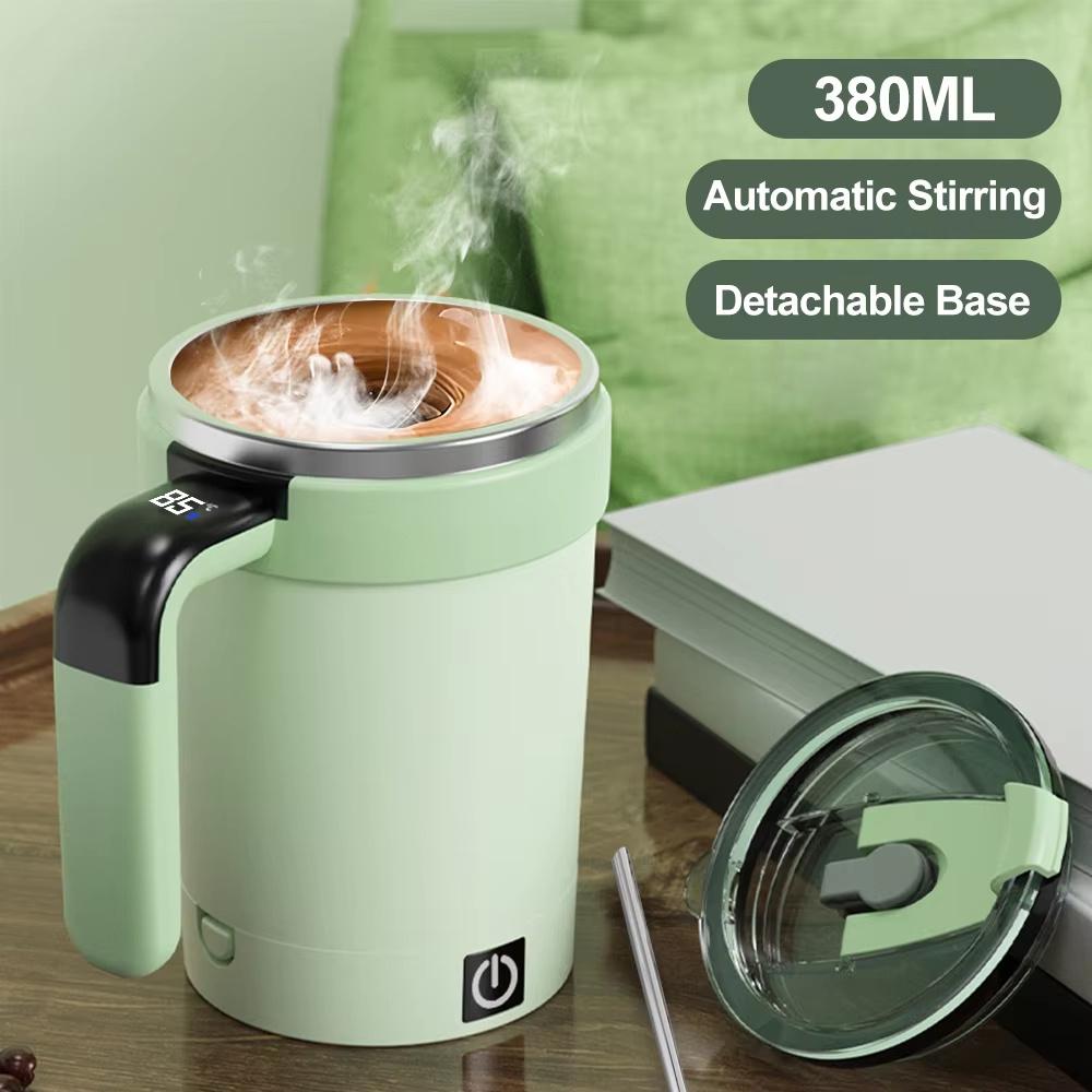 380ML Automatic Magnetic Stirring Mug with Straw & Lid Stainless Steel Waterproof USB Electric Mixing Coffee Mug