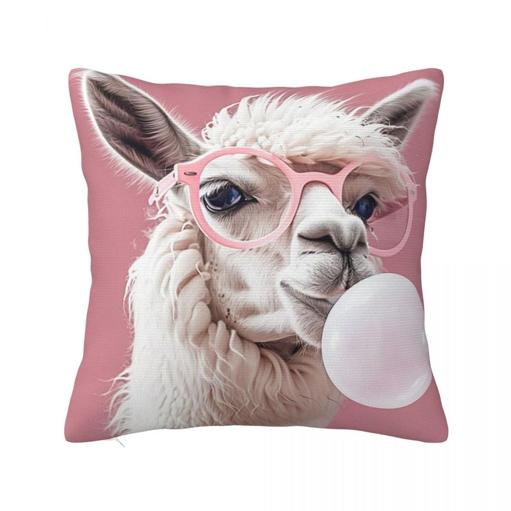 Funny Alpaca Giraffe Blowing Bubbles Linen Pillowcase Cushion Comfort Throw Pillow Sofa Cushions Used for Home Living Room
