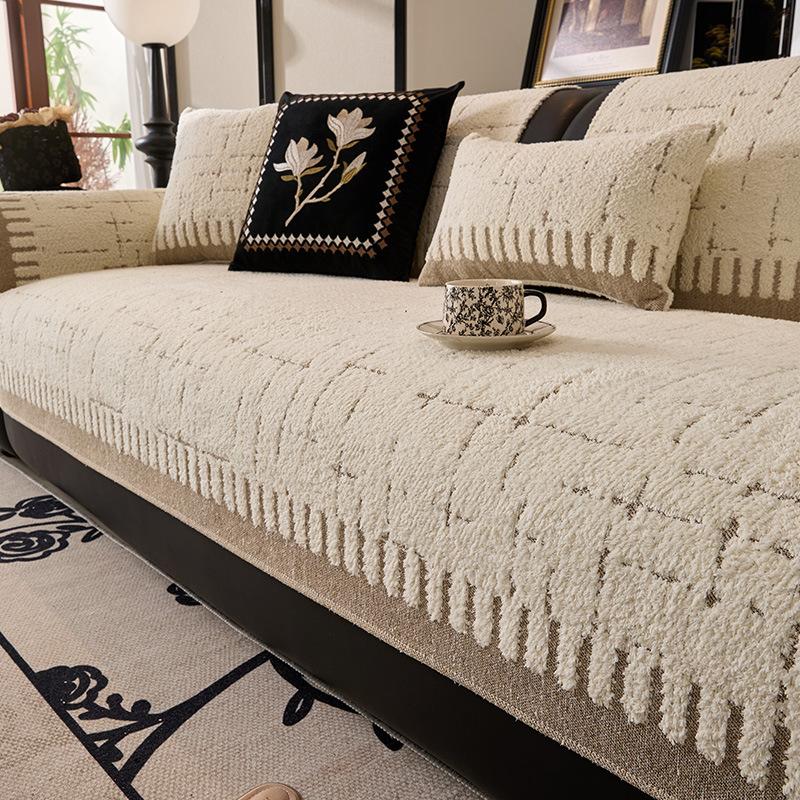 New Half-Edge Velvet Sofa Cushion, Light Luxury Style, Non-Slip And Dirt-Resistant Seat Cushion, Advanced Sofa Cover, Autumn And Winter Sofa Cover