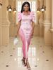 Вечерние сексуальные розовые платья, женские халаты с высоким разрезом и короткими рукавами-фонариками для празднования возвращения на родину, летние наряды для мероприятий, летние платья