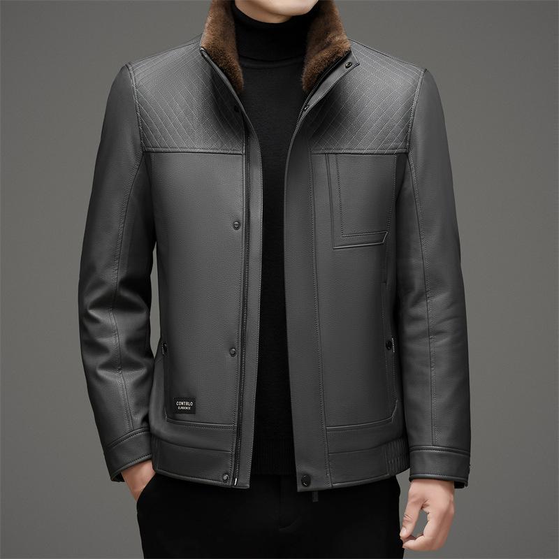 Новая зимняя утолщенная куртка из натуральной кожи со съемной подкладкой и мехом, универсальная кожаная куртка для мужчин среднего возраста