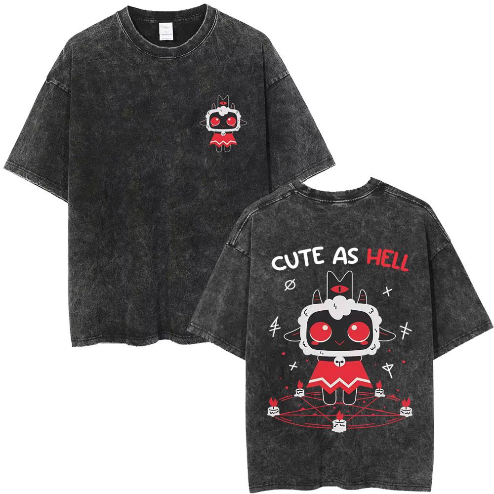 Washed Vintage Game Cult of The Lamb Funny Graphic Tshirt Men Women Casual Cotton Tshirts Mens Oversized Short Sleeve T Shirt
