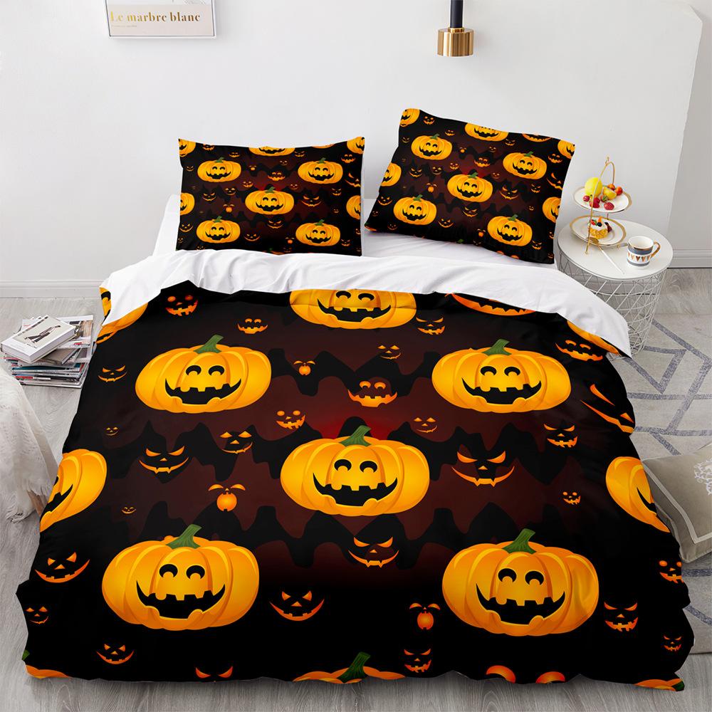 Halloween Duvet Cover Pumpkin Lantern Cartoon King Queen Twin Size Polyester Bedding Set For Kids Boys Girls Teens Bedroom Decor